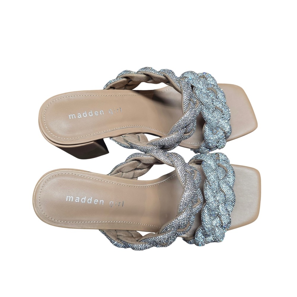 Madden Girl DIXCY-R Tan Braided Silver Rhinestone Block Heel Square Toe Women 10 - Picture 5 of 8